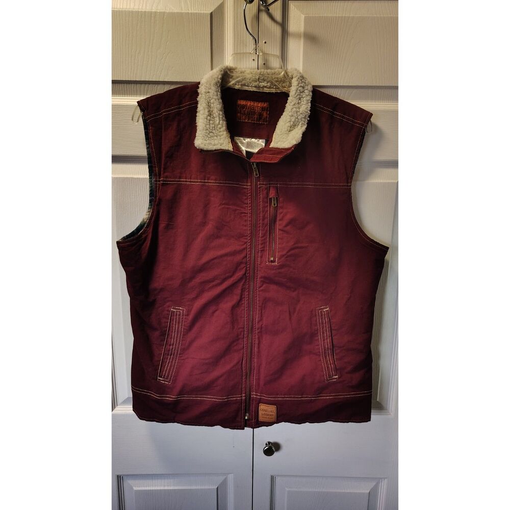 Cowgirl Legend Burgundy Canvas Vest Sherpa Collar Western Workwear XL